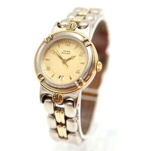 Anne Klein II Silver Gold Tone 22mm Watch Brown Leather Strap with New Battery